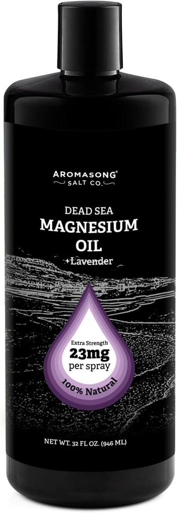 Aromasong Magnesium Spray Lavanda - Extra Forza (23mg in Ogni Spritz) Bottiglia di ricarica da 32 Oz, Spruzzo naturale e puro di Magnesio - Made in USA - per Leg Discomfort e promuove un sonno calmo