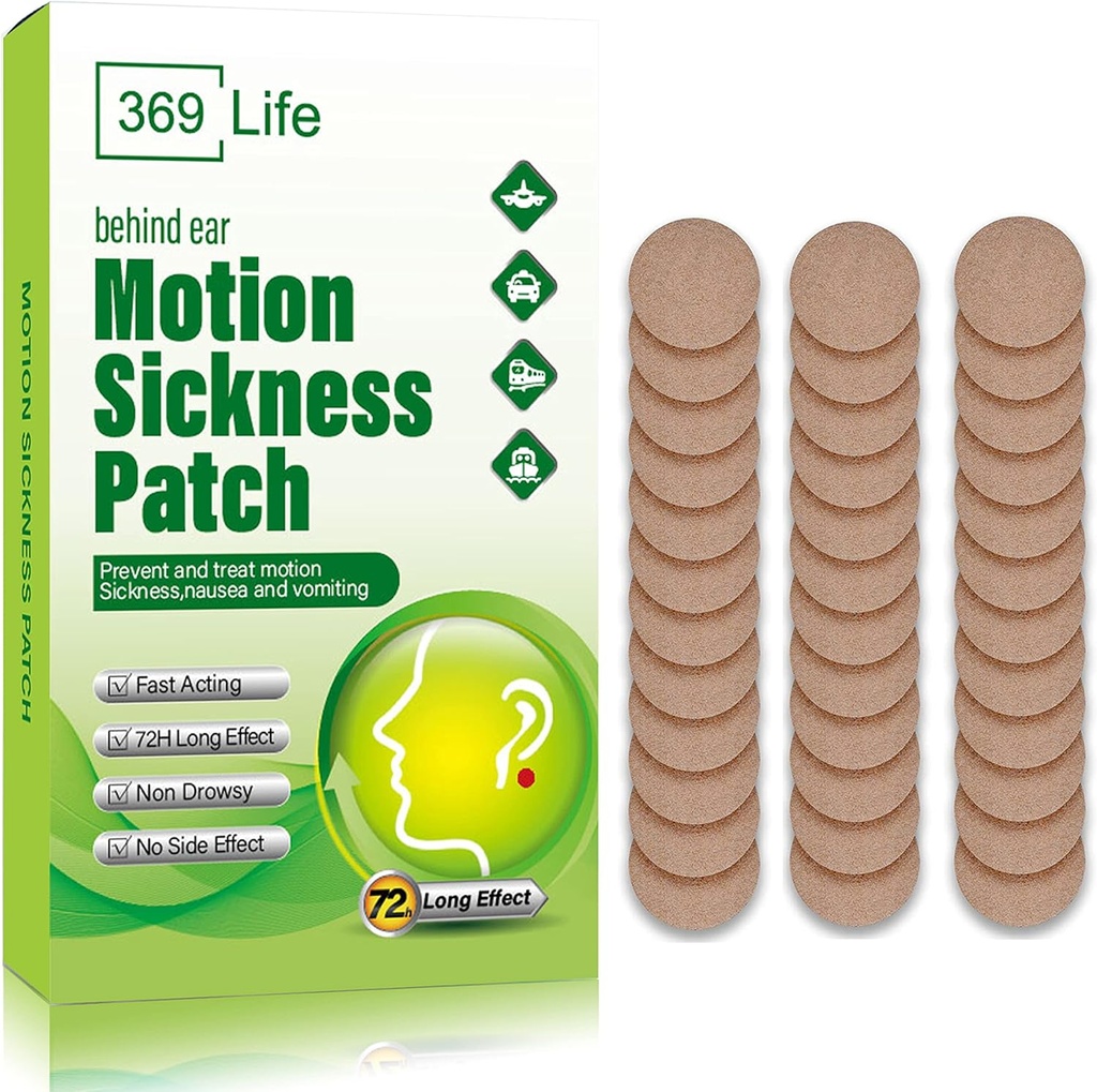 Motion Maladie Patches pour voitures et bateaux, navires, croisières et avions et autres formes de transport - Essentiels de voyage, pour adultes et enfants (36 comte)
