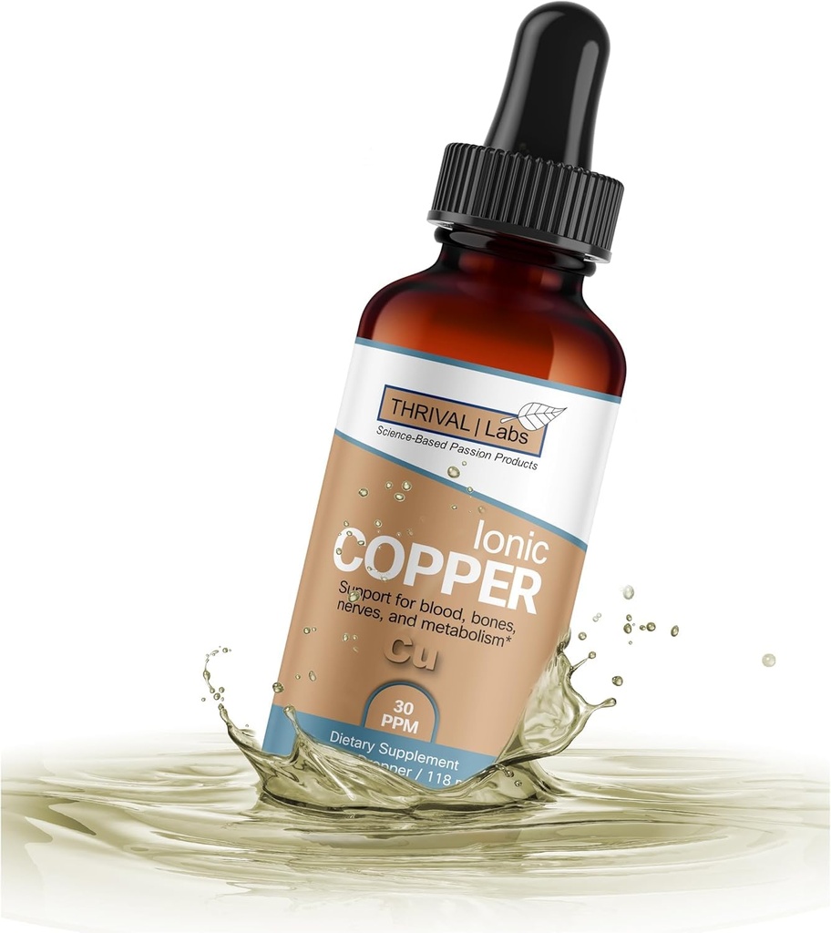 Ionic Kupfertropfen (30 PPM) – Reine flüssige Ergänzung für Haare, Haut, Nägel & Knochen Gesundheit – Bioverfügbares Kupfer für Energie, Wellness & Gelenkunterstützung - 4oz (Glastropfenflasche)