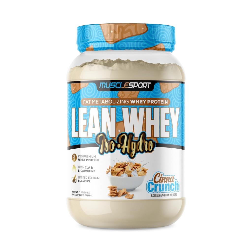 Musclesport Lean Whey RevolutionTM Protein Powder - Whey Protein Isolate - Calorie basse, Carbo basso, Basso Grasso, Sapori incredibili - 25g Protein per Scoop - Crunch di Cinna 2lb