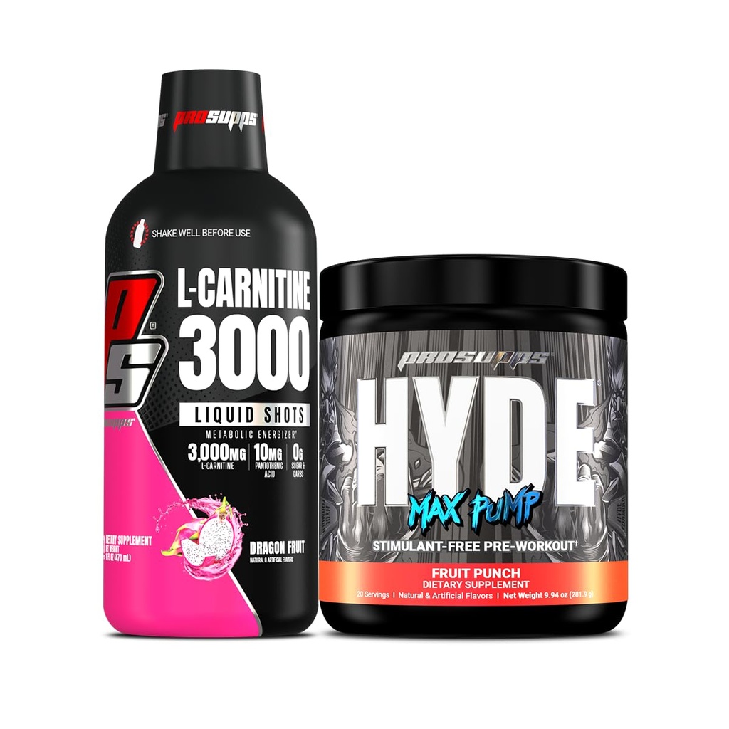 PROSUPPS L-Carnitine 3000 Stimulant Liquid Shops (Dragon Fruit) et Hyde Max Pump Pre Workout pour hommes et femmes (Fruit Punch)