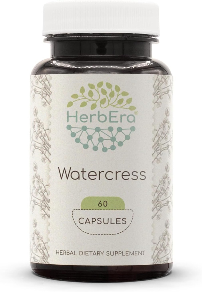 HerbEra Watercress 60 Kapseln, 800 mg, Konzentrierte flüssige Tropfen natürliches Wasserkresse (Nasturtium Officinale) getrocknetes Kräuter (60 Kapseln)