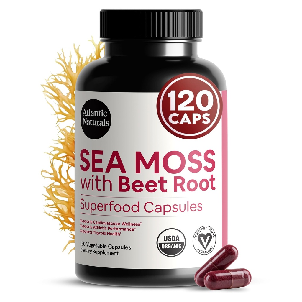 Atlantic Naturals Sea Moss mit Beet Root Capsules - Premium Quality Multivitamin Supplement - Sea Moss Superfood zur Unterstützung von Immungesundheit, Blutfluss, Joint Health & Athletic Performance - 120 ct