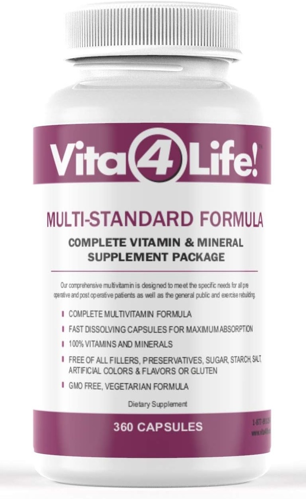 Vita4Life!® Multi-Standard-Formel • Kompletter Vitamin & Mineral Complex • 360-Capsule • Fast-Dissolve Veggie Caps • Keine Füllstoffe, GMO, Gluten, Dairy • 50+ Nährstoffe (A-Zinc)