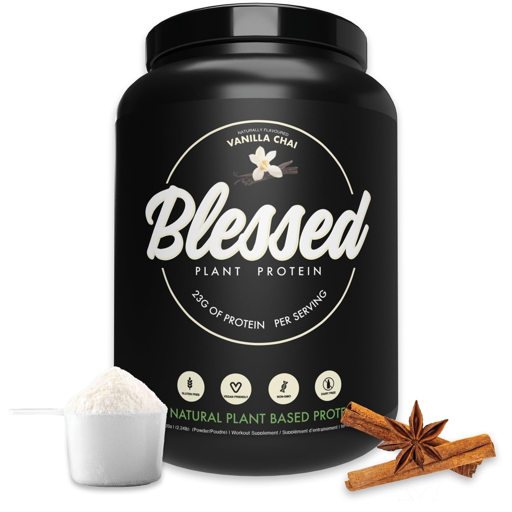 Blessed Vegan Protein Powder - Pflanzenbasiertes Protein-Pulver-Mealer-Ersatzprotein-Shake, 23g Pea Protein-Pulver, Dairy Free, Glutenfrei, Sojafrei, Ohne Zucker Hinzugefügt, 30 Portionen (Vanilla Chai)
