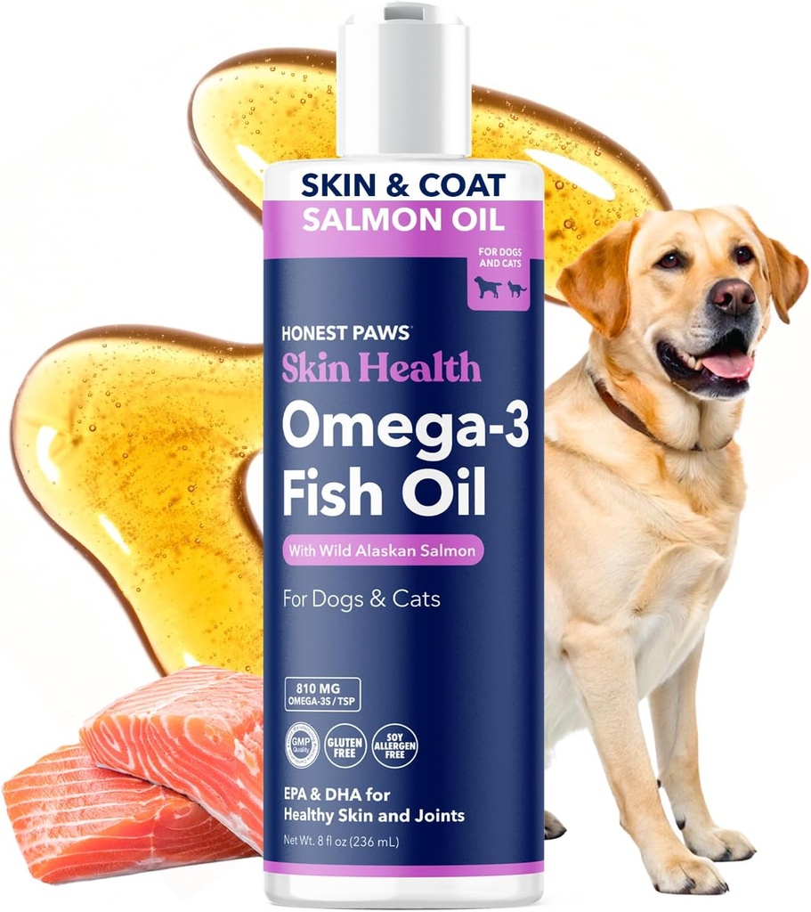 Huile de saumon sauvage d'Alaska pour chiens et chats – supplément d'huile de poisson Omega 3 pour la peau, le manteau, les articulations et la santé cardiaque – naturel, source durable, 8 oz