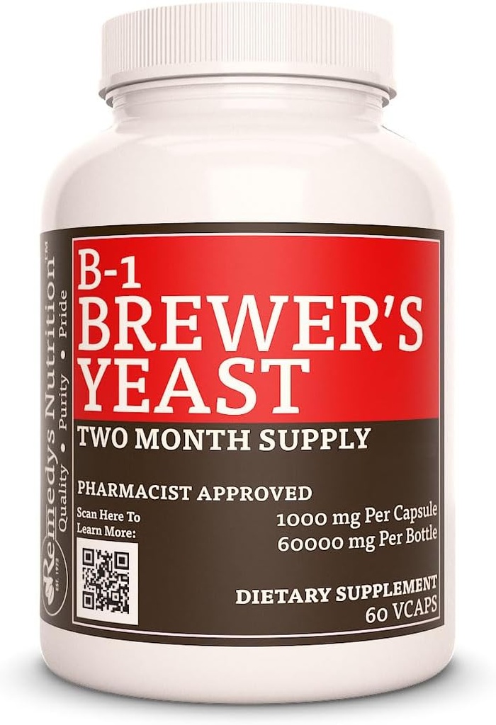 Remedy’s Nutrition Vitamin B-1 mit Brauen Hefe | 1.000 mg, 60 Vegan Kapseln Nahrungsergänzungsmittel | Zwei Monate Versorgung