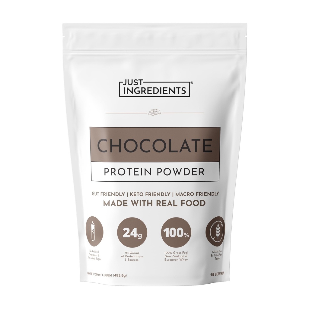 JUST INGREDIENTS Protein Powder | 15 Servings | 24g Protein | Cioccolato Flavor Made with 100% Grass-Fed, Non-Denatured Whey | Cinque diverse fonti di ingredienti alimentari integrali organici