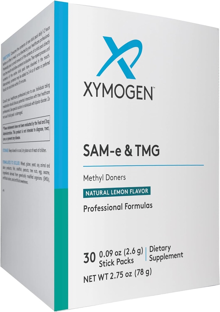 XYMOGEN SAM-e & TMG - Trimethylglycin, SAM-e 400mg, und Kalziumergänzung - Leber- und Moodunterstützungsergänzung - Glutenfrei, Vegan & Non GMO (30 Portionen)