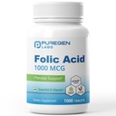Puregen Labs Acide folique 1000 mcg Comprimés de Vitamine B9.