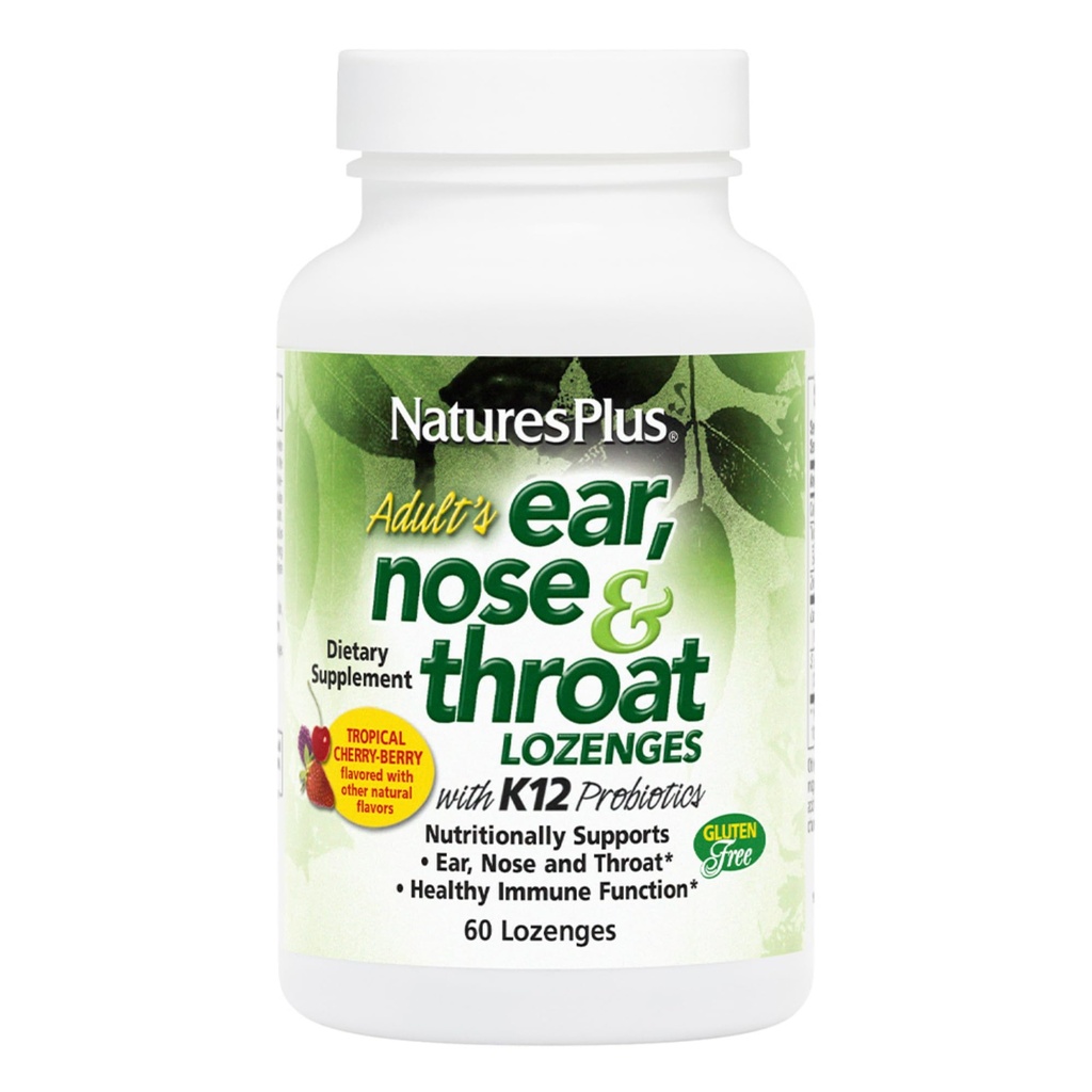 Natures Plus Adult's Ear Nose Throat Lozenge mit K12 Probiotics - 60 Lozenges - Natural Tropical Cherry Berry Flavor - Unterstützt Ohr, Nase und Brust und Immunfunktion - Glutenfrei - 30 Servierungen