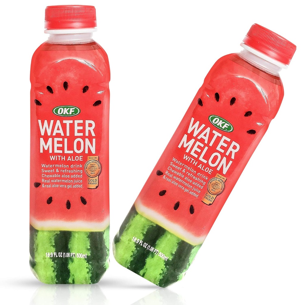 OKF Watermelon Aloe Vera Drink, Real Juice & Gel, 16.9 oz (6 Pack)