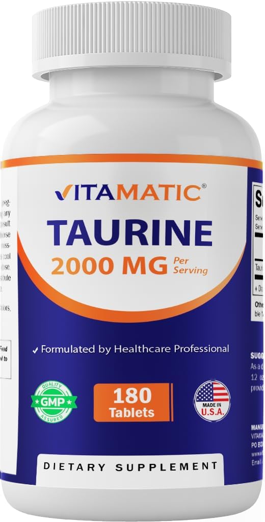 Vitamatic Taurine 2000mg compresse vegetariane, 180 Conte, Non OGM, Gluten Free