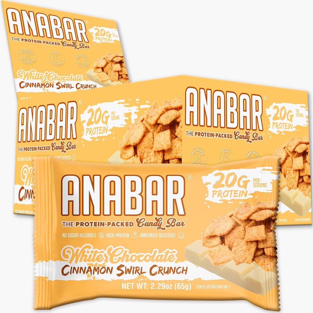 PERFORMANCE DU BOSS FINAL ANABAR Anabar Protein Bar, la performance alimentaire complète Dégustation incroyable de la nourriture réelle, sans remplissage, 21 Grams de (12 Bars) (Crunch de cannelle au chocolat blanc)