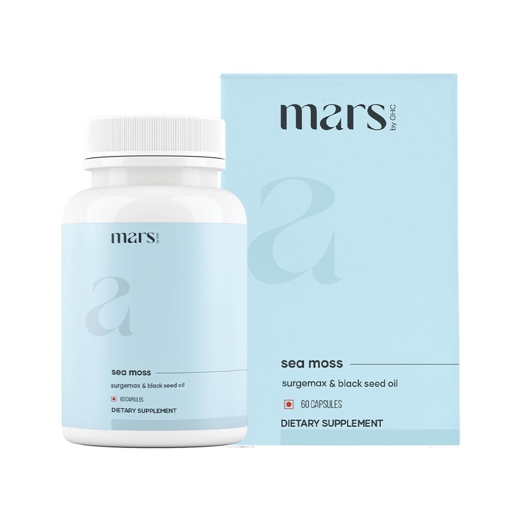 Mars Sea Moss Caps Surge Natural (60N) | Confezionato con 84 minerali essenziali | Alimentato con olio di semi neri, Surgemax & Vitamina D3 | Benessere complessivo - Confezione da 1