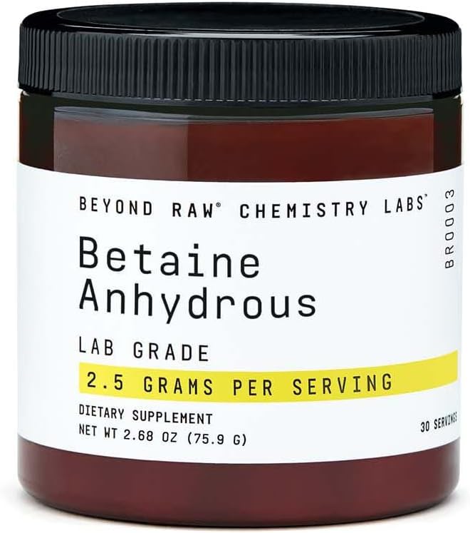 BEYOND RAW Chemielabors Betaine Anhydrous Powder | Unterstützt normales Zellwachstum, gesundes Herz-Kreislauf-System und Lebergesundheit | 30 Servierungen