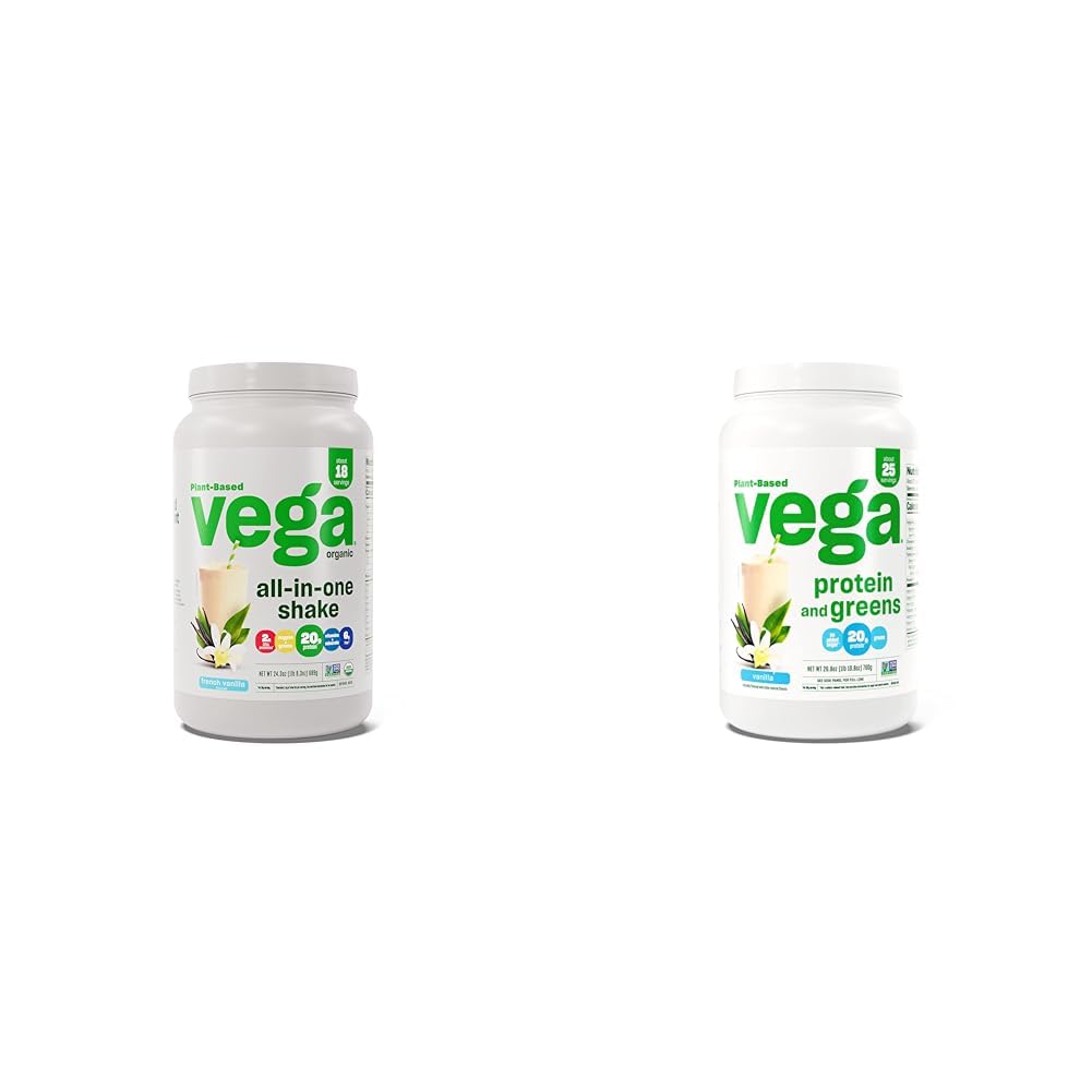 Vega Organic All-in-One Vegan Protein Powder & Protein und Greens Protein Powder, Vanille - 20g Pflanzenbasierte Protein Plus Veggies