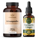 HERBAMAMA Ashwagandha und Turmeric Ginger Kit - Bundle von 1500 mg Ashwagandha Root Capsules & Turmeric Ginger Tinkture 2 fl oz - Vegan, Non-GMO, Sugar & Alcohol-Free - 2 Pack