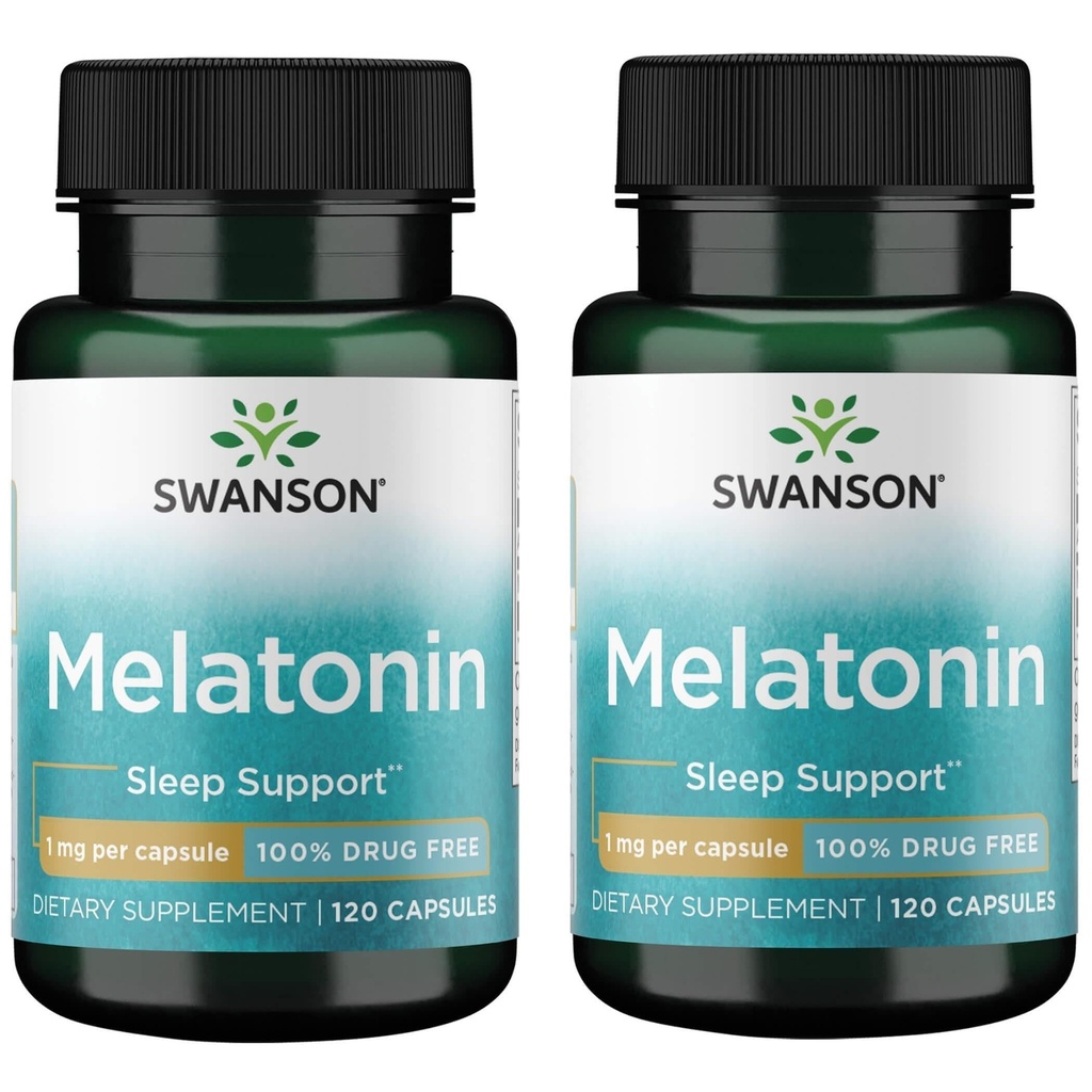 Swanson Melatonin - Kräuterergänzung - Schlaf und Entspannung - 120 Kapseln, 1mg Jeder (2 Pack)