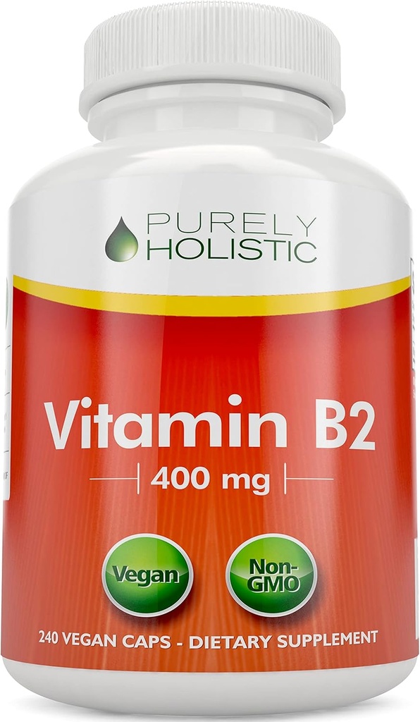 Vitamina puramente olistica B2 Riboflavin 400mg - 240 capsule vegane, 8 mesi di alimentazione - Vitamine B2 ad alta resistenza - Non OGM & Gluten Free - Supporta la produzione di energia e la salute cellulare
