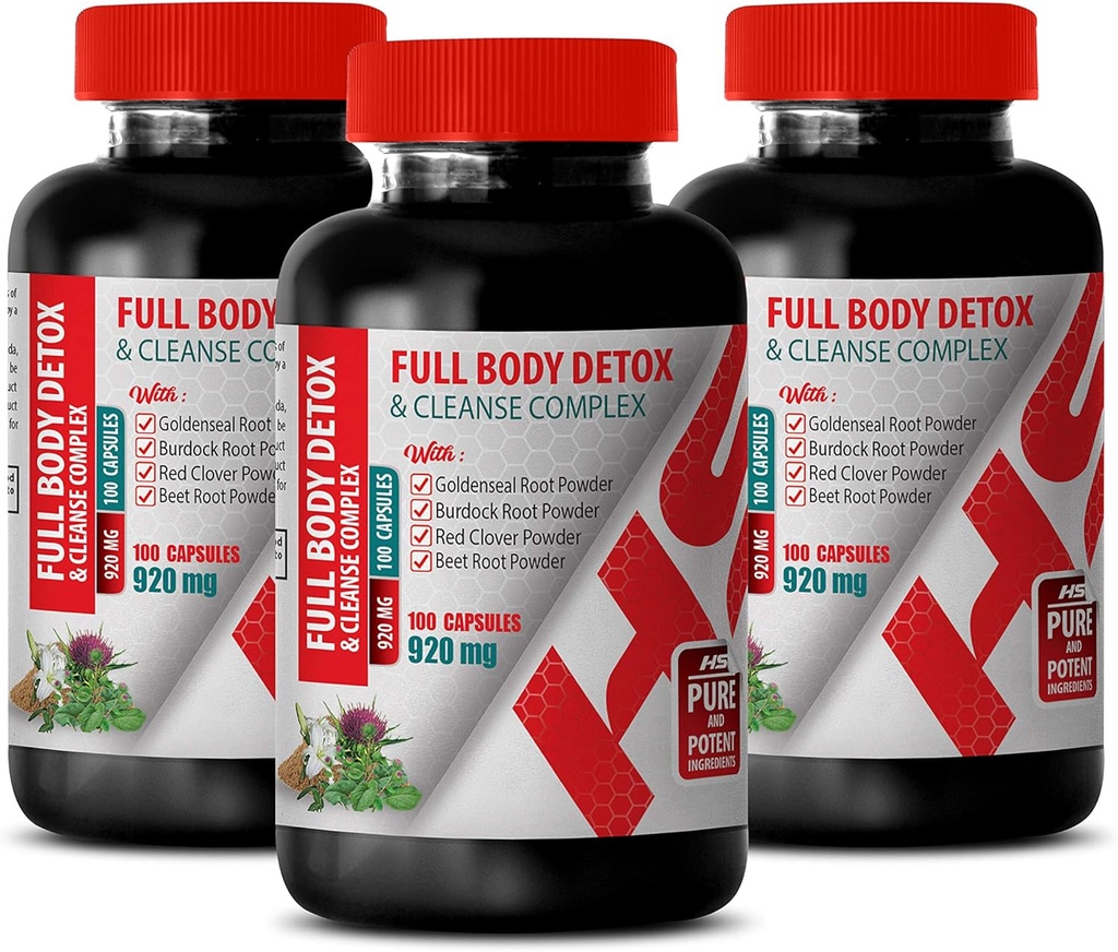 Body Detox und Cleanse für Herren - Full Body Detox und Cleanse Complex 920 MG - Burdock Root Milk Thistle - 3 Flaschen 300 Kapseln