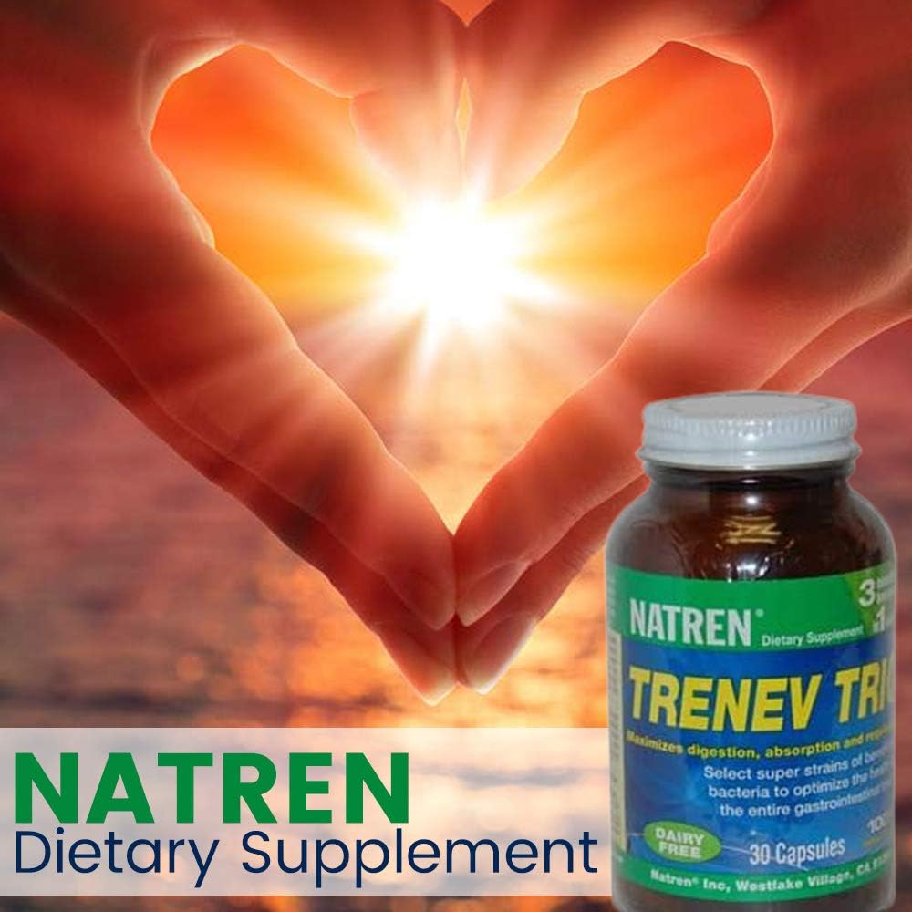 Biothérapie Natren Trenev Trio Probiotic Capsule - Supplément alimentaire sans lait trois en un - pour Flore intestinale saine, Digestion de l'aide et absorption - 30 Capsules chacune avec 30 Million CFU