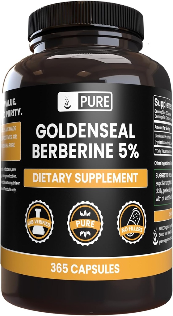 PURE ORIGINAL INGREDIENTS Goldenseal Berberine No Magnesium Or Rice Fillers, Always Pure, Lab Verified (365 Count)