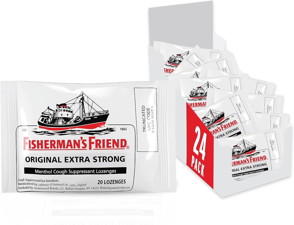 Fisherman's Friend Cough Drops, Cough Suppressant und Sore Throat Lozenges, Original Extra Strong, 10mg Menthol, 480 Drops (24 Packs von 20)