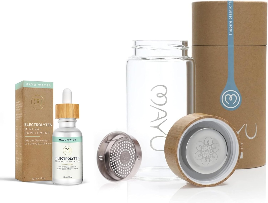MAYU gouttes d'eau électrolyte + 0,5L bouteille d'eau avec l'eau de bambou Lid