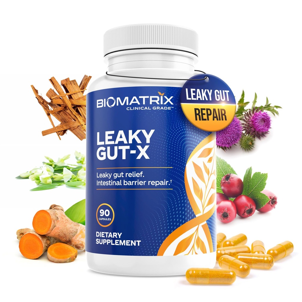 Integratore di Riparazione Intestinale con Glutamina e Erbe per Gut Leaky, Supporto Prebiotico, Rilievo da Bloating, Gas, Costipazione | SIBO | Caps Veggie | Alimentazione 60-Day – Leaky Gut-X
