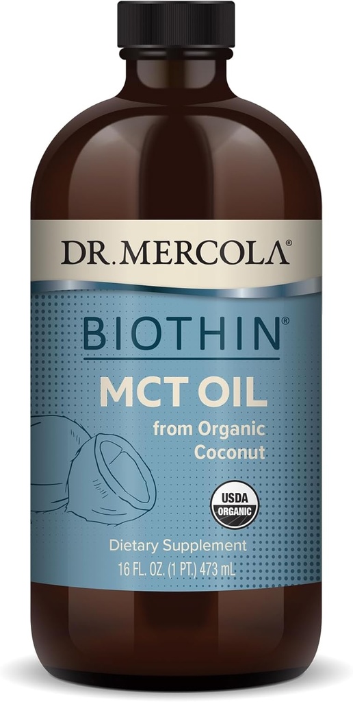 Dr. Mercola Biothin Huile MCT biologique, environ 31 portions (16 Fl. Oz.), non OGM, sans gluten, sans soja et bio USDA