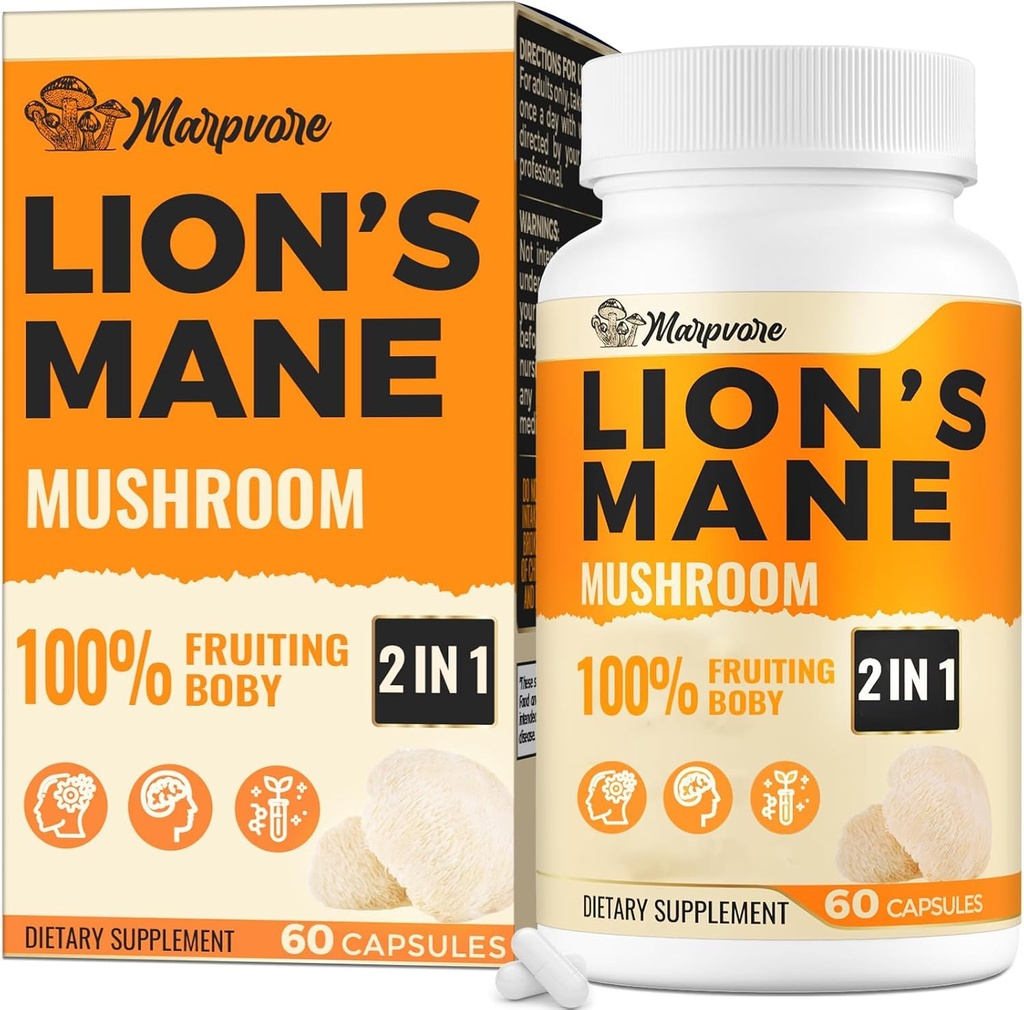 50X Potency Brain Integratori per Memoria e Focus - 1400mg Lions Mane Supplemento capsule | Natural Nootropics Brain Supplemento per Cognitivo, Clarity, Concentrazione & Energy - 60 Capsule