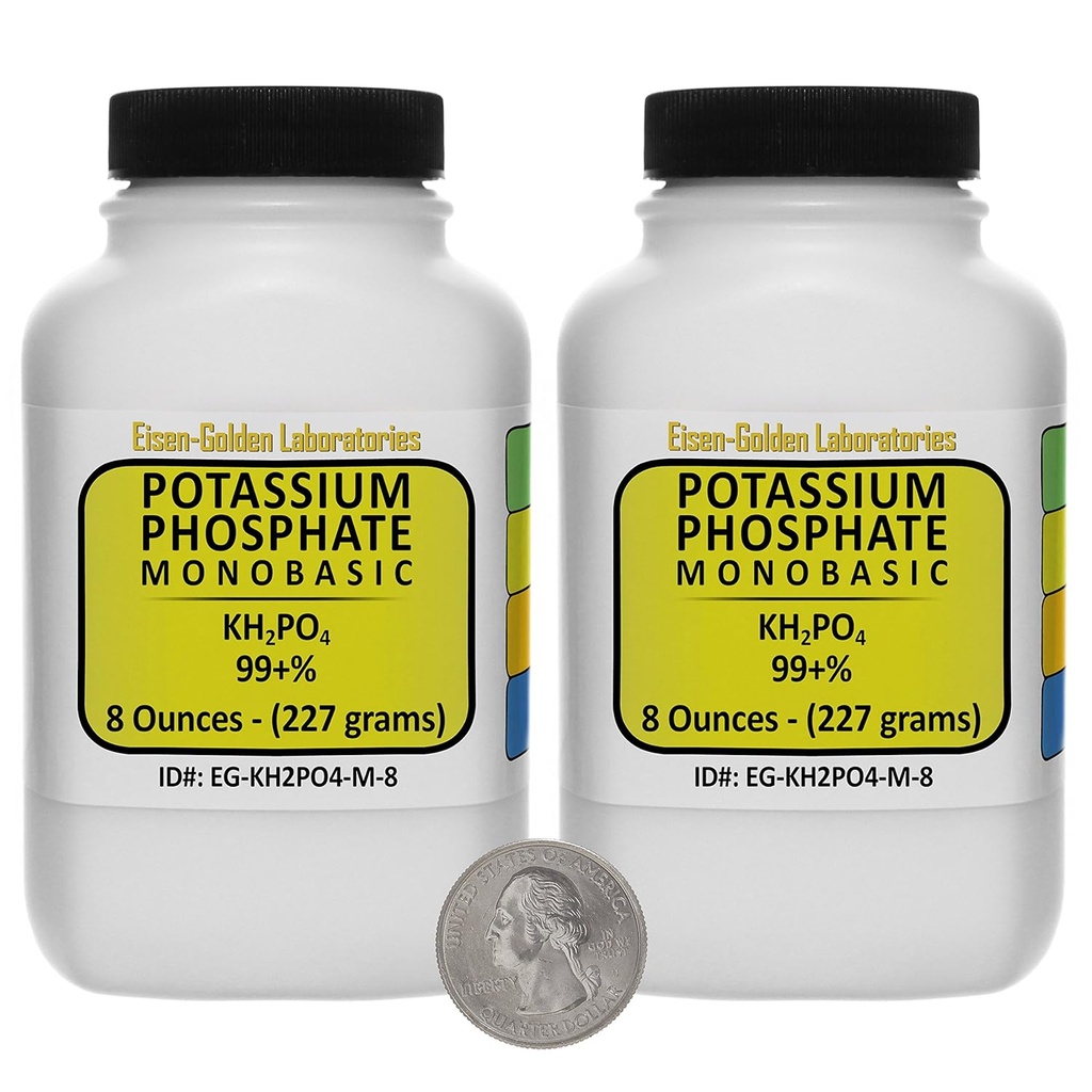 Potassium Phosphate Monobasic [KH2PO4] 99+% Fine Crystals 1 Lb in due bottiglie Space-Saver