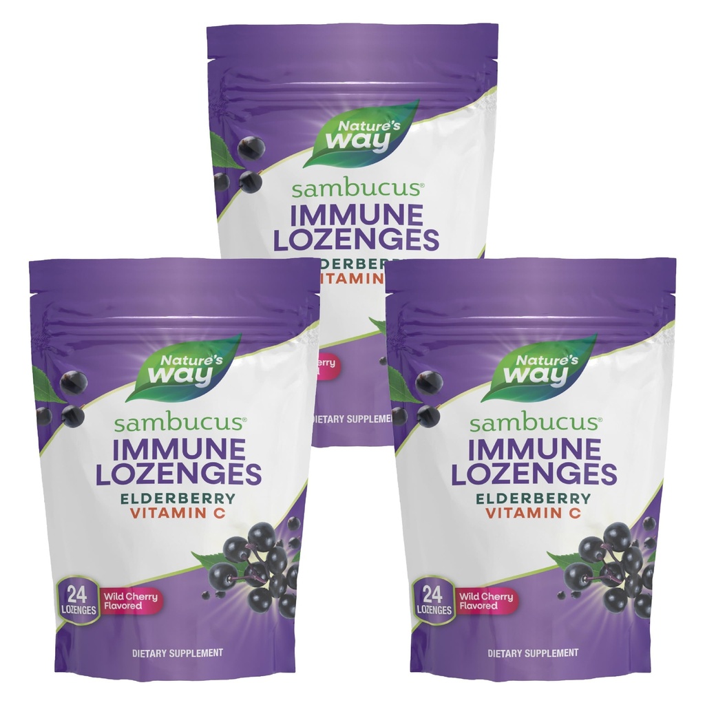 Nature’s Way Sambucus Immun Lozenges, Hohe Potenz Vitamin C, Elderberry, Wild Cherry Flavored, 24 Lozenges (Packaging Mai Vary) - 3 Pack