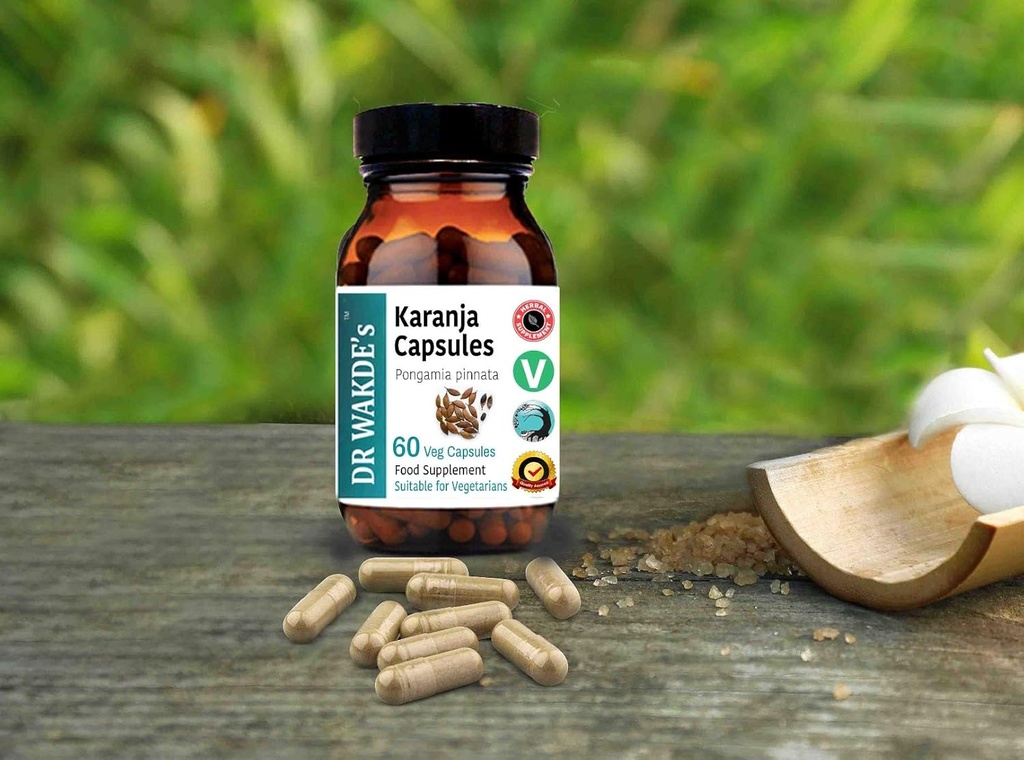 DR WAKDE'S Karanja Capsules (Pongamia pinnata, 60 Veg Caps, Supplément à base de plantes, Herbe ayurvédique, Tous naturels, végétaliens)