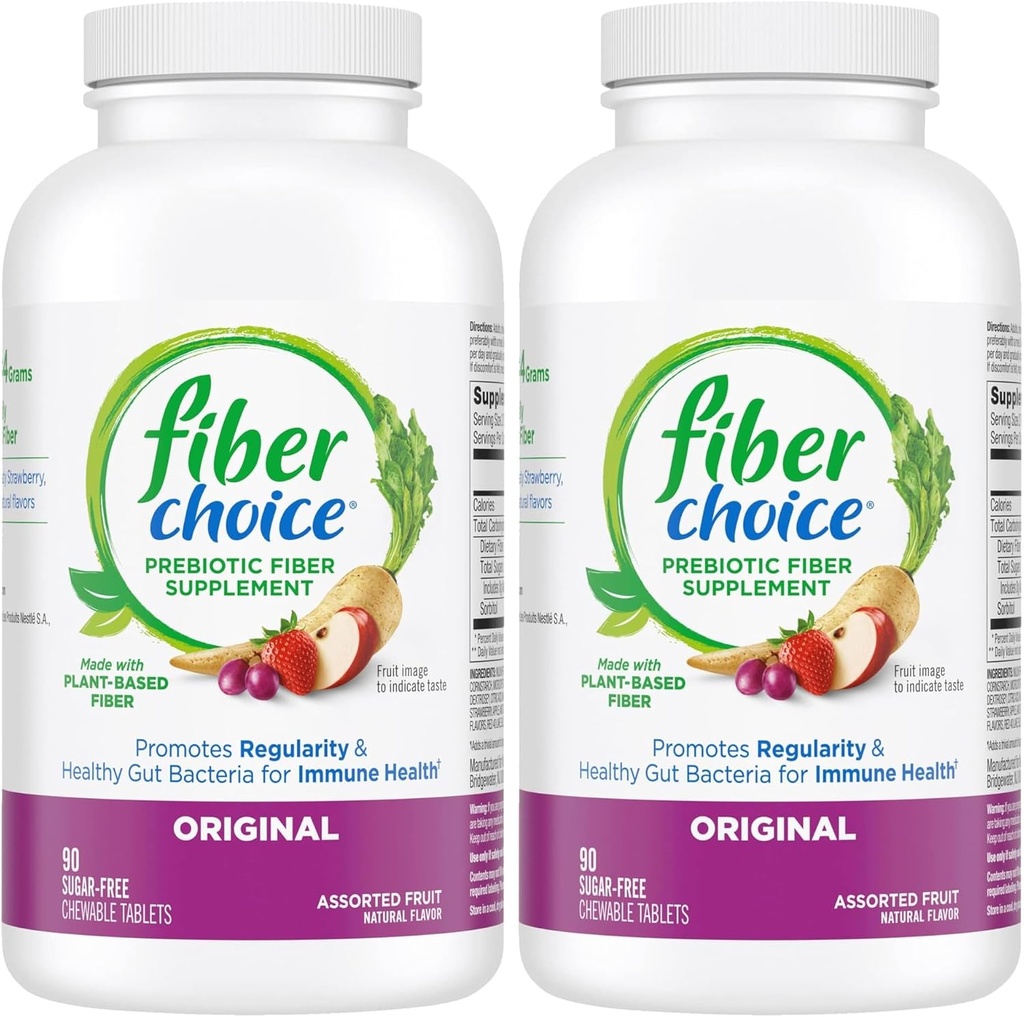 Choix de la fibre Comprimés quotidiens prébiotiques en fibre, fruits assortis, 90 Comprimés (90 Nombre (paquet de 2))