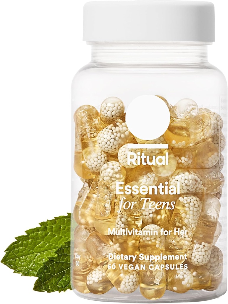 Vitamine Rituali per Ragazze - Zinco, Vitamina A e D3 per Supporto Funzione Immune*, Omega-3 DHA & B12 per Salute Del Cervello, Non OGM, Mint Essenced, Alimentazione 30 giorni, 60 capsule vegane