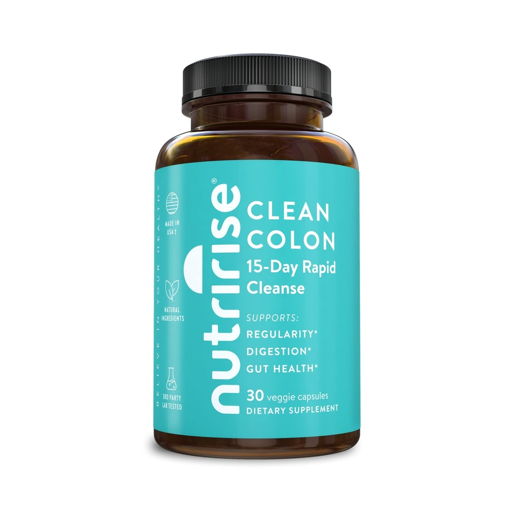 NutriRise 15 giorni Pulitura rapida del colon per la salute del fegato - Supporto digestivo con Probiotici & Fibra per la costipazione, Regolarità & Bloating, Zucchero & Gluten Free