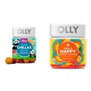OLLY Kids Chillax, Magnésium Gummies Plus L-Theanine, Lemon Baume & Bonjour Happy Gummy Worms, Soutien de l'équilibre d'humeur, Vitamine D, Safran, Supplément à croquer pour adultes, Zing Tropical - 60 Comte
