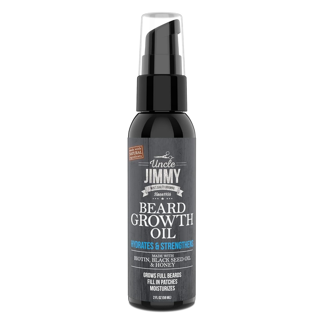 Onkel Jimmy Bart Wachstum Öl mit Biotin | Natürliche Bart Pflege für Thicker, Fuller gesünder Bart | Männer Gesichtshaarbehandlung für Grooming | erhöht Dicke und Volumen 2 Fl Oz