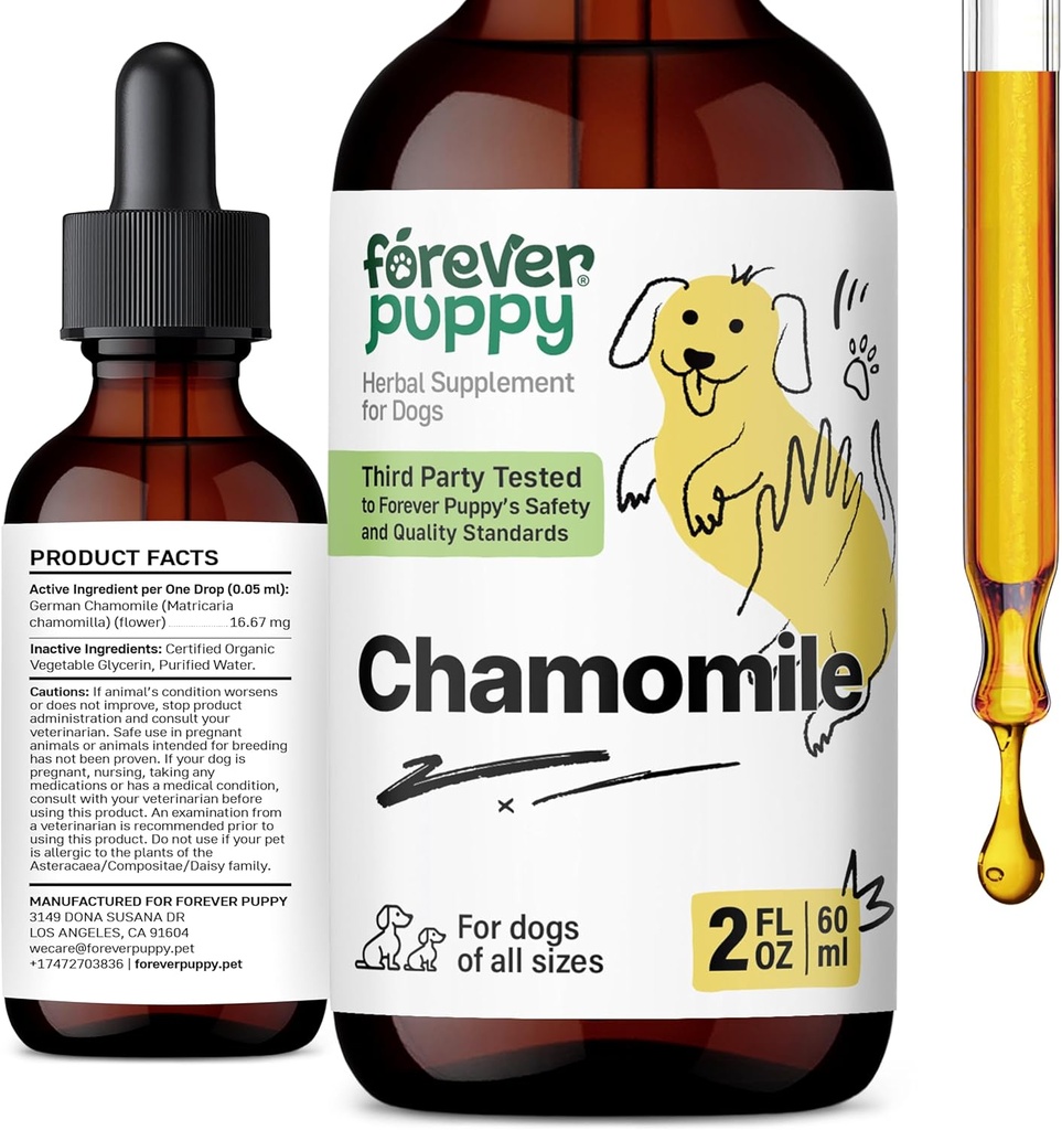 Für immer Welpen Kamille Tropfen für Hunde - Flüssige Kamille Extrakt für Gas Relief & Gut saubere Unterstützung - Verdauungsflüssigkeit Ergänzung für Hunde aller Rassen & Größen - 2 Unze