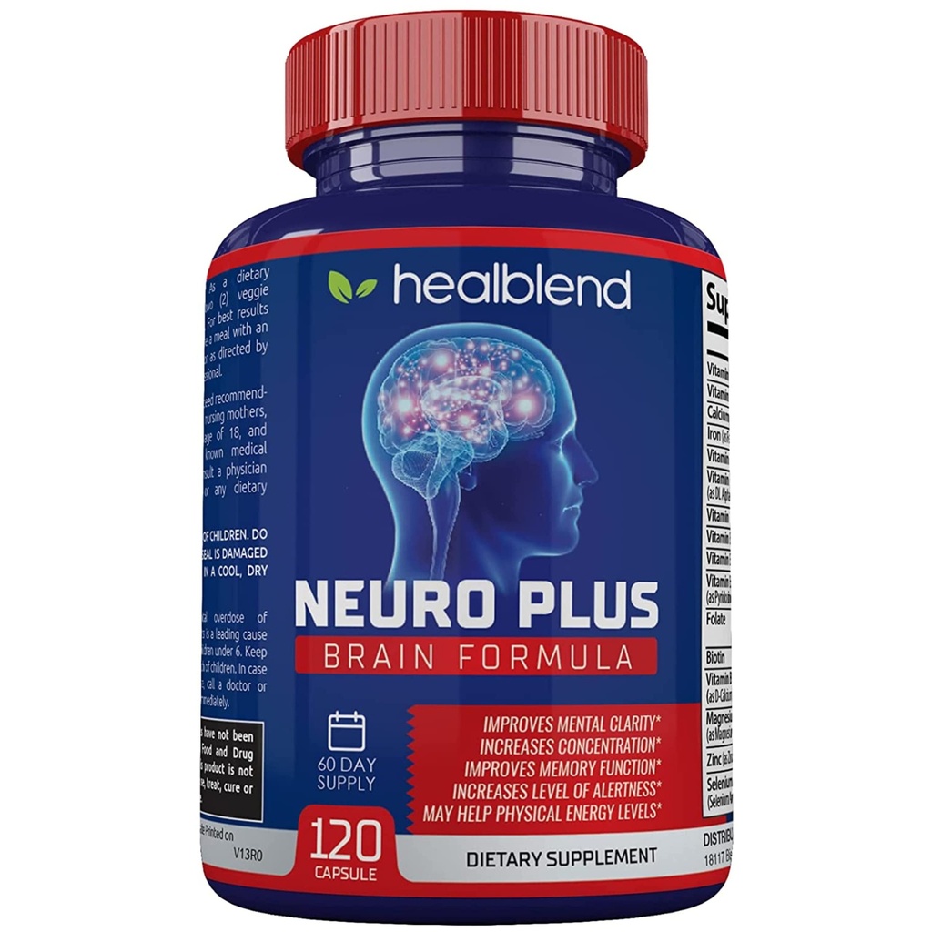 Neuro Plus Brain & Focus Formel - Nootropic Brain Booster Supplement, unterstützt Gehirngesundheit, Psychische Klarheit & Fokus - verbessert Konzentration & Mental Energy – 120 Kapseln (1)