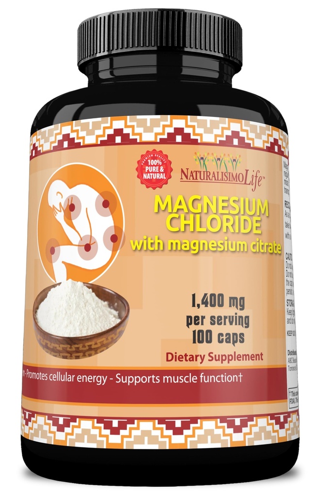 Cloruro di magnesio (Cloruro de Magnesio) 1.400 mg per dose di alto assorbimento con Citrato di magnesio