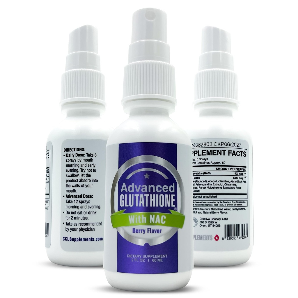 Vaporisateur liposomique liquide de glutathion - Absorption maximale Supplément de glutathion avec NAC, Ashwagandha, Glutamine, Acide ascorbique - Sublingual Easy Use - Immunication & Detox Support - 2oz