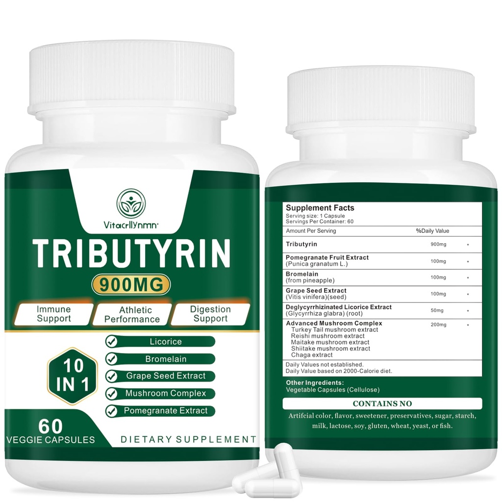 Tributyrin Supplement - Butyrate Precursor für Gut Barrier Support, Leaky Gut Support, Digestion 60 Count
