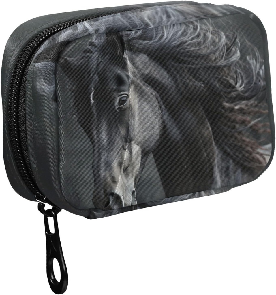 Fustylead Bella Cavallo Nero con Long Mane Pill Organizer Case con Zipper 2 volte al giorno per la vitamina e supplemento, 7 giorni organizzatrice medicina