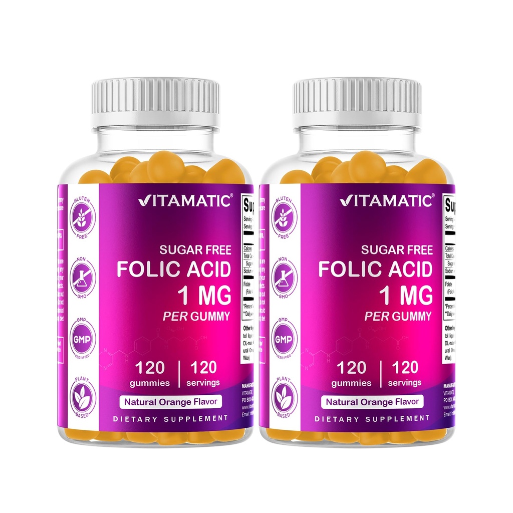 Gummie dell'acido folico vitale 1000 mcg (1 mg) - una vitamina prenatale essenziale per la mamma e il bambino - Vitamina B9-120 Vegan Gummies (2)