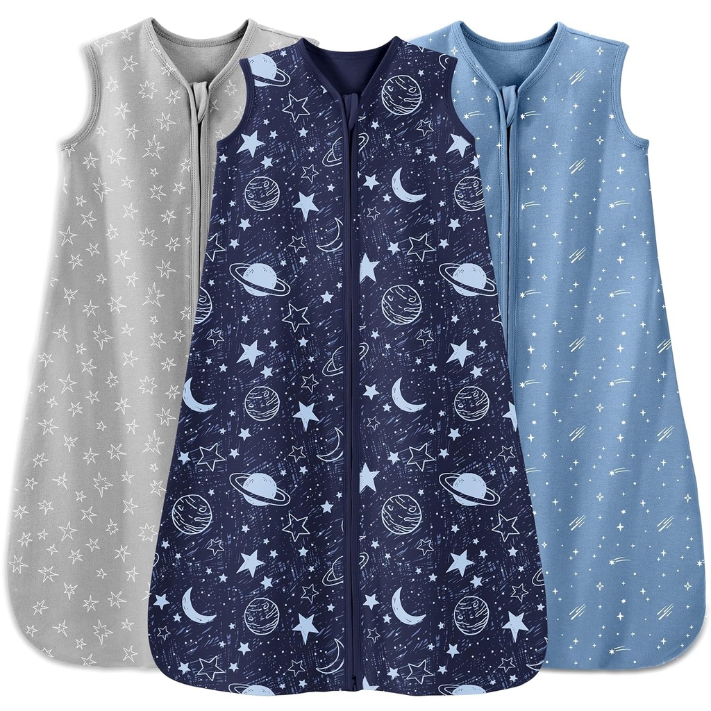 Sack 12-18 Mesi 3 Confezione 100% Cotone Leggero 0.5 TOG Wearable Blanket Baby Sleep Bag con 2-Way Zipper per Bambino Toddler Blu