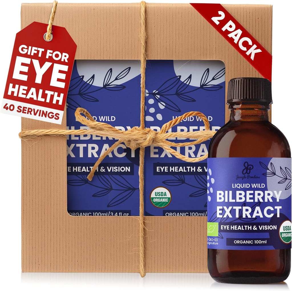 Grand-père Cadeaux de petite-fille Wild Bilberry Extract USDA Sans alcool biologique 2x3.4oz Bouteille de Cadeau Bilberry Liquide pour Grand-père Cadeaux Santé pour Yeux Haute Biodisponibilité Extrait liquide 40 Servir
