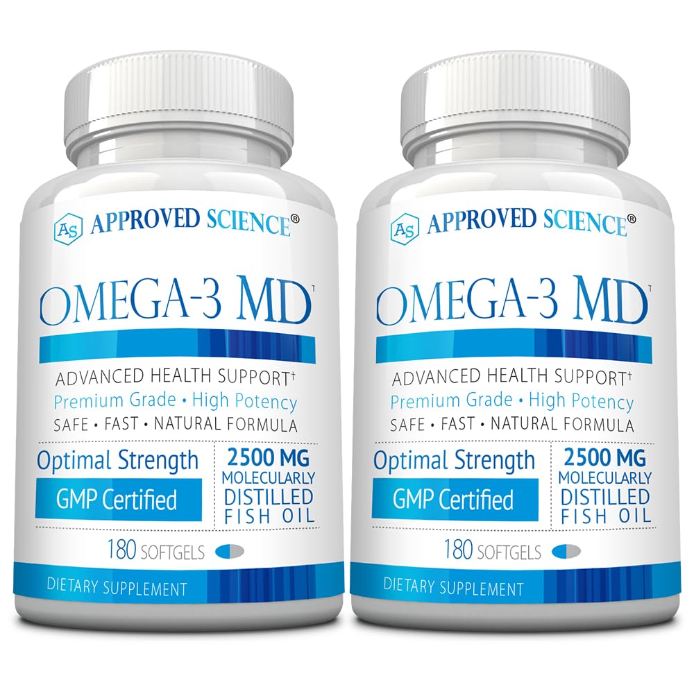 Omega-3 MD - EPA & DHA Supplement - 2500mg Omega 3 Fischöl für Herzgesundheit, Gehirnunterstützung, Gelenkkomfort und allgemeine Wellness - 2 Flaschen - 6 Monate Versorgung
